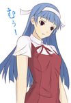  bangs black_eyes blue_hair blunt_bangs hairband highres kannagi long_hair nagi pout rakueru school_uniform solo 