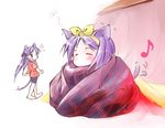  animal_ears barefoot blanket casual cat_ears cat_tail hiiragi_kagami hiiragi_tsukasa jason_(kaiten_kussaku_kikou) lucky_star multiple_girls purple_hair tail 