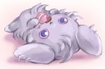  artist_request cupcake cute espurr food lying mag_(artist) nintendo no_humans on_back plain_background pok&#233;mon pokemon pokemon_(game) pokemon_xy pokepuff purple_eyes solo video_games white_background 