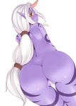  amecha ass censored horn league_of_legends leaning_forward long_hair looking_at_viewer looking_back nude pointy_ears ponytail purple_skin red_eyes simple_background solo soraka tattoo thigh_gap very_long_hair white_background white_hair wide_hips 