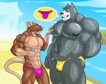  ? abs anthro beach biceps big_muscles black_nipples black_nose blue_eyes blush brown_eyes brown_fur bulge canine chubby claws cloud dog duo ear_piercing fur gay great_dane grey_fur grin hound_(character) interspecies kartos male mammal massage musclegut muscles nipple_piercing nipples oil open_mouth pec_grasp pecs piercing pink_clothing pink_nose pose rat rodent sand sea seaside size_difference sky smile speedo standing swimsuit tan_fur teeth thong tiptoe_(character) toned topless water 