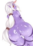  amecha ass censored cum cum_on_ass horn league_of_legends leaning_forward long_hair looking_at_viewer looking_back nude pointy_ears ponytail purple_skin red_eyes simple_background solo soraka tattoo thigh_gap very_long_hair white_background white_hair wide_hips 