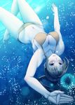  aomidori_(krkg) bad_id bad_pixiv_id barefoot bikini breasts brown_eyes brown_hair bubble character_request cleavage diving freediving highres large_breasts long_hair looking_at_viewer ponytail solo swimming swimsuit umi_monogatari underwater water 