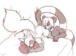  &lt;3 anthro bear bottomless breasts burquina butt chigui_(character) cuoqet_(character) duo female lesbian mammal nipples on_bed panda penetration pussy_juice tail_sex tongue tongue_out unknown_species vaginal 