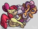 amber_eyes anus apple_bloom_(mlp) blush bow cub cutie_mark_crusaders_(mlp) equine female feral friendship_is_magic fur green_eyes group hair half-closed_eyes horn horse kissing lesbian lying mammal my_little_pony on_back on_front on_side on_top oral oral_sex orange_fur pegasus pony ponypron purple_eyes purple_hair pussy red_hair saliva scootaloo_(mlp) sex sweetie_belle_(mlp) two_tone_hair unicorn white_fur wings yellow_fur young 