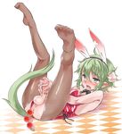  anal anal_beads anal_object_insertion animal_ears bunny_boy bunny_ears bunnysuit censored crossdressing erection fishnet_pantyhose fishnets foreskin green_eyes green_hair legs_up leotard lying male_focus male_masturbation masturbation nanamatsu_kenji object_insertion on_back otoko_no_ko pantyhose penis pointy_ears red_leotard resi short_hair solo summon_night tail tears testicles torn_clothes torn_legwear 