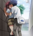  1boy 1girl bag blush brother_and_sister eyes_closed incest kiss kissxsis long_hair plaid plaid_skirt school_uniform siblings skirt suminoe_keita suminoe_riko 