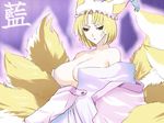  :&lt; blonde_hair breasts cleavage cosplay fox_tail large_breasts omachi omachi_(cosplay) rance_(series) sengoku_rance shirosato solo tail touhou yakumo_ran 