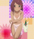  blush body_blush bottle brown_eyes brown_hair kissxsis nude smile suminoe_ako tan tanline water wet 