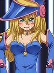  1girl awa bare_shoulders blonde_hair blush dark_magician_girl duel_monster green_eyes hat long_hair looking_at_viewer shueisha yu-gi-oh! yuu-gi-ou_duel_monsters 