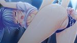  16:9 1girl applique_(company) asami_asami azurite blue_hair blush breast_grab censored eyes_closed game_cg grabbing gym_uniform long_hair penis ponytail pussy re:birth_colony 