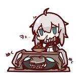  aqua_eyes bowl hat kantai_collection kotatsu nuu_(nu-nyu) open_mouth orange_background shinkaisei-kan short_hair silver_hair sneezing table wo-class_aircraft_carrier 