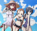  android bikini black_hair blue_sky breasts brown_hair crab crossover day dress drill_hair drill_kill fearless_night flat_chest forehead green_eyes grey_eyes hands_on_hips hat long_hair multiple_girls nail_polish one-piece_swimsuit original pale_skin poco_muerte princess_pettanko red_eyes red_hair robot_joints school_swimsuit sky small_breasts spaghetti_strap spike_wible split_ponytail sun_hat sundress swimsuit twin_drills twintails very_long_hair 