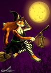  bird broom candle cat crow feline female full_moon fullmoon green_eyes hair hat lamp legwear loopus magic_user mammal moon piercing pumpkin red_hair skirt solo stockings stripes witch wood 