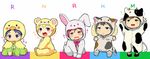  animal_costume baby bear_costume bird_costume black_hair blonde_hair blue_eyes blue_hair blush brown_hair bunny_costume cat_costume costume cow_costume fangs free! full_body green_eyes hazuki_nagisa ku--ma male_focus matsuoka_rin multiple_boys nanase_haruka_(free!) open_mouth purple_eyes red_eyes red_hair ryuugazaki_rei smile tachibana_makoto tears younger 