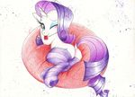  cutie_mark equine female feral friendship_is_magic fur hair horn horse legwear long_hair looking_at_viewer makeup mammal my_little_pony one_eye_closed pony prettypinkp0ny purple_hair rarity_(mlp) smile solo stockings traditional_media unicorn white_fur wink 
