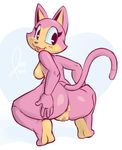  big_butt breasts butt cat crouching datpizzacat feline female looking_back mammal noodle nude original_character plain_background pussy side_boob solo sssonic2 thick_thighs white_background 