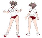  arms_at_sides ass ass_visible_through_thighs back bangs bare_legs belly_peek bobby_socks breasts buruma character_name class_number clenched_hands closed_mouth clothes_writing contrapposto diva_coliseum double_vertical_stripe flat_color full_body grey_eyes grey_hair gym_shirt gym_uniform hair_ornament kneepits legs legs_apart light_smile lipstick looking_at_viewer makeup medium_breasts messy_hair multiple_views name_tag outstretched_arms parted_bangs pink_lipstick red_buruma red_footwear sakuraba_nanase shirt shoes short_hair short_sleeves short_twintails simple_background socks spread_arms standing turnaround twintails uwabaki white_background white_footwear white_legwear white_shirt yamashita_shun'ya 