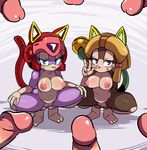  big_breasts blue_eyes blush breasts brown_fur disembodied_penis feline female francine_manx fur humanoid_penis looking_at_viewer male mammal nipples penis polly_ester polly_esther purple_eyes purple_fur pussy samurai_pizza_cats sssonic2 thick_thighs 