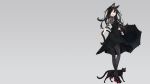  animal black_hair cat catgirl dress fang gradient gray kimura_(ykimu) long_hair original pantyhose tail 