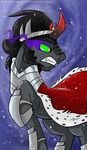  angry armor black_hair cape crown equine eye_mist eye_myst fangs female feral friendship_is_magic hair horn horse king_sombra_(mlp) looking_away male mammal my_little_pony pony red_eyes solo sophiecabra standing unicorn 