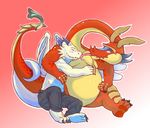  4_fingers 5_fingers anthro belly big_belly blush chubby claws clothing couple cuddling cute dragon embrace eyes_closed gay gazpacho gazpacho_(artist) happy horn hug legend_of_zelda licking long_neck love male nintendo overweight pudgy red_dragon scalie shorts smile syrus syrusdragon the_legend_of_zelda tongue topless valoo video_games white_dragon wind_waker wings 