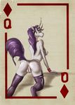  &#9830; anus biceps card dagger equine female femtoampere_(character) fur hairy holding horn horse legwear mammal markings mickey_the_retriever muscles nipples nude pecs playing_card pussy queen_of_diamonds socks_(marking) solo stockings sword weapon white_fur 