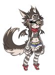  belt canine clothing fangs fluffy_tail green_eyes headband jeans maniacpaint pants shirt shoes sleeves tank_top torn_clothing torn_jeans torn_pants wings wolf 