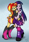  areola argyle_(pattern) blue_eyes blush breast_lick breasts equestria_girls erect_nipples eye_contact female grope hair hi_res high_heels human humanized killryde knee_boots leg_warmer legwear lesbian licking mammal my_little_pony nipples open_mouth pubes purple_eyes pussy signature smile sunset_shimmer_(eg) tongue tongue_out twilight_sparkle_(eg) two_tone_hair 