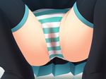  1girl black black_legwear boots censored close-up crotch eto from_below hatsune_miku legwear mosaic_censoring panties pleated pleated_skirt pussy_juice pussy_juice_stain samuneturi skirt solo spread_legs squatting striped striped_panties thigh_boots thighhighs underwear upskirt vocaloid wet_panties 