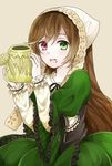  brown_hair dress hairband heterochromia long_hair rozen_maiden suiseiseki traditional_clothes very_long_hair watering_can 