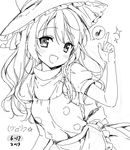  blush braid chiyingzai dated drawr fang greyscale hands hat index_finger_raised kirisame_marisa long_hair looking_at_viewer monochrome musical_note oekaki open_mouth pointing pointing_up puffy_sleeves side_braid signature smile solo sparkle spoken_musical_note touhou witch_hat 