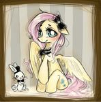  angel_(mlp) blush bow cutie_mark duo equine feathers female feral fluffy_tail fluttershy_(mlp) friendship_is_magic goth hair horse lagomorph long_hair mammal my_little_pony pegasus pony rabbit raised_hoof sitting smile wings winter-blizz 
