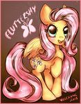  blush butterfly cutie_mark equine female feral fluttershy_(mlp) friendship_is_magic horse insect looking_up mammal my_little_pony open_mouth pegasus pony raised_hoof solo tongue velexane wings 