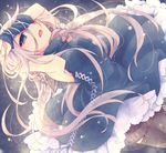  black_eyes braid dress hand_behind_head highres ia_(vocaloid) kuroi_(liar-player) long_hair pantyhose pink_hair twin_braids vocaloid zipper 