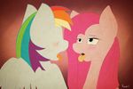  blue_eyes blue_feathers blue_fur blush duo equine female feral friendship_is_magic fur hair hi_res horse komponi lesbian long_hair mammal multi-colored_hair my_little_pony open_mouth pegasus pink_fur pink_hair pinkamena_(mlp) pinkie_pie_(mlp) pony rainbow_dash_(mlp) rainbow_hair saliva saliva_string signature tongue tongue_out wings 