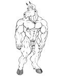  anthro balls biceps big_muscles bovine cattle dog_tags facial_hair fur goatee hooves horn male mammal muscles necklace nipples nude pecs penis plain_background pose presenting pubes sketch solo standing sudonym 