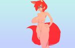  animal_ears blush breasts fox highres inverted_nipples large_breasts nipples nude plain_background red_hair star_wolf starwolfx tail uncensored yellow_eyes 