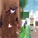  :&lt; akemi_homura assault_rifle black-yuzunyan camouflage ghost_recon ghost_recon:_future_soldier grenade_launcher gun heads-up_display kaname_madoka kyubey magical_girl mahou_shoujo_madoka_magica multiple_girls rifle scope shooting_glasses stalking suppressor uav underbarrel_grenade_launcher weapon 