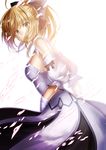  absurdres ahoge artoria_pendragon_(all) bare_shoulders blonde_hair bow detached_sleeves dress fate/stay_night fate/unlimited_codes fate_(series) gloves green_eyes hair_bow highres ponytail ryuuki_(hydrangea) saber saber_lily solo 