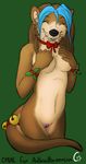  anthro bell blue_fur bow breasts brown_fur brown_hair chest christmas clitoris collar cute cynn. english_text female fur girly hair highlight holidays invalid_tag long_hair mammal mistletoe mustelid nude otter plain_background pussy scott_(character) smile solo text thighs two_tone_hair wristband 