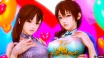  2girls 3d breasts brown_hair gintama honey_select illusion illusion_soft large_breasts looking_at_viewer multiple_girls mutsu_(gintama) small_breasts smile 