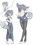  animal_ears breasts cat_ears cat_tail cleavage dress gen_4_pokemon glameow gloves hands_on_own_face large_breasts multiple_girls pantyhose personification pokemon purugly tail tenjou_ryuka thighhighs 