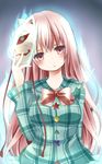  aura empty_eyes expressionless fox_mask hata_no_kokoro long_hair mask pink_eyes pink_hair plaid plaid_shirt shirt tamichan touhou 