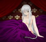  animal_ears blush breasts highres long_hair medium_breasts midnight_(banyex) naked_sheet nude solo tail very_long_hair 