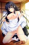  absurdres apron apron_lift bare_shoulders black_hair blue_eyes blush breasts cum cum_on_body cum_on_breasts cum_on_hair cum_on_upper_body facial highres kneeling large_breasts long_hair marushin_(denwa0214) naked_apron nipples open_mouth panties panty_pull purple_eyes pussy_juice socks solo strap_slip supokon!_sports_wear_complex terashima_madoka underwear very_long_hair white_legwear white_panties 