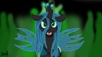  2013 ambiguous_gender black_body blue_hair changeling chrysalis feral friendship_is_magic green_background green_eyes green_hair hair horn jbond my_little_pony plain_background queen_chrysalis_(mlp) teeth wings 