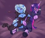  &lt;3 anthro anthrofied anus blue_hair blush boots bound breasts bridle butt cleavage clothed clothing cutie_mark equine female friendship_is_magic gag gloves hair horn horse legwear lesbian mammal misukitty multi-colored_hair my_little_pony nipples pony purple_eyes purple_hair pussy riding_crop skinsuit spark thigh_high_boots trixie_(mlp) twilight_sparkle_(mlp) unicorn white_hair 
