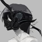  bare_shoulders black_hair face_mask grey_background headgear horns mask mechanical mechanical_parts monochrome original short_hair simple_background sketch solo tmt 