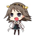  boots brown_hair chibi detached_sleeves hairband headgear hiei_(kantai_collection) japanese_clothes kantai_collection nontraditional_miko open_mouth pantyhose pleated_skirt rubii short_hair skirt smile thigh_boots thighhighs 